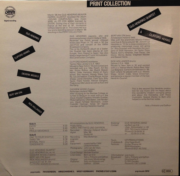 Gijs Hendriks Quartet & Clifford Adams : Print Collection (LP, Album)