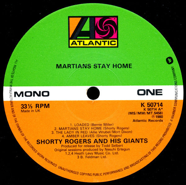 Shorty Rogers And His Giants : Martians Stay Home (LP, Album, Mono)
