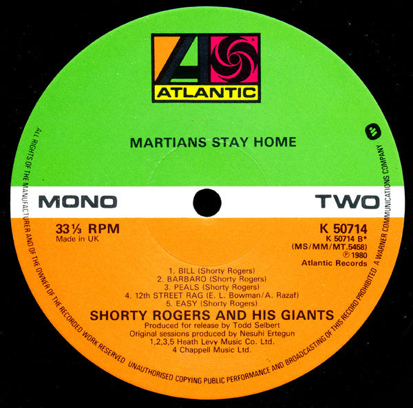 Shorty Rogers And His Giants : Martians Stay Home (LP, Album, Mono)