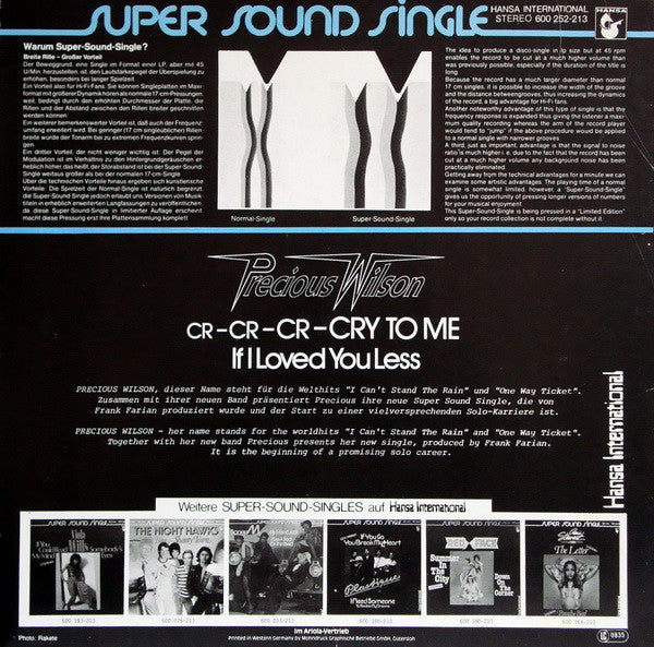 Precious Wilson : Cr-Cr-Cr-Cry To Me (12", Single)