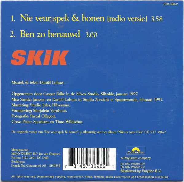Skik : Nie Veur Spek & Bonen (CD, Single)