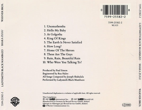 Ladysmith Black Mambazo : Shaka Zulu (CD, Album, RP)