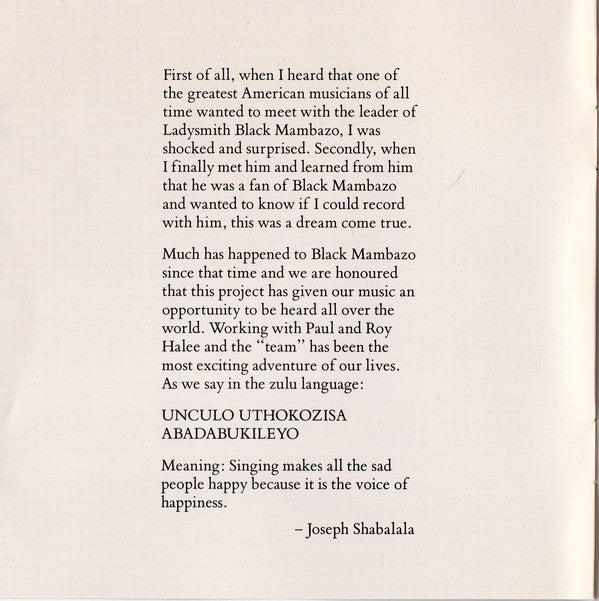 Ladysmith Black Mambazo : Shaka Zulu (CD, Album, RP)