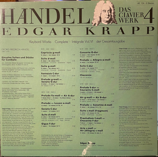Georg Friedrich Händel - Edgar Krapp : Das Clavierwerk 4 - Werke Für Cembalo (2xLP, Album)