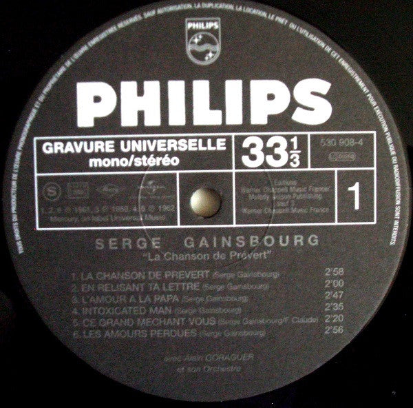 Serge Gainsbourg : La Chanson De Prevert (LP, Comp, RE)