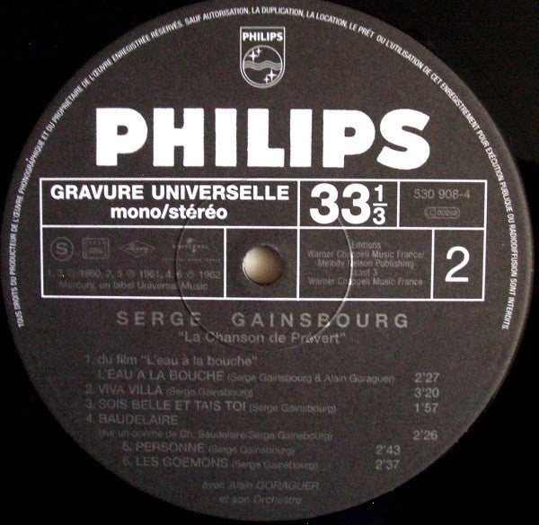 Serge Gainsbourg : La Chanson De Prevert (LP, Comp, RE)