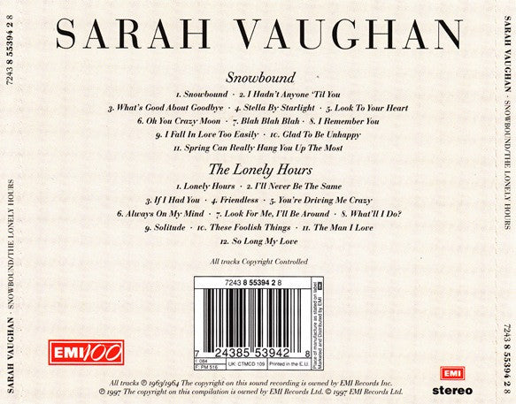 Sarah Vaughan : Snowbound/The Lonely Hours (CD, Comp, RM)