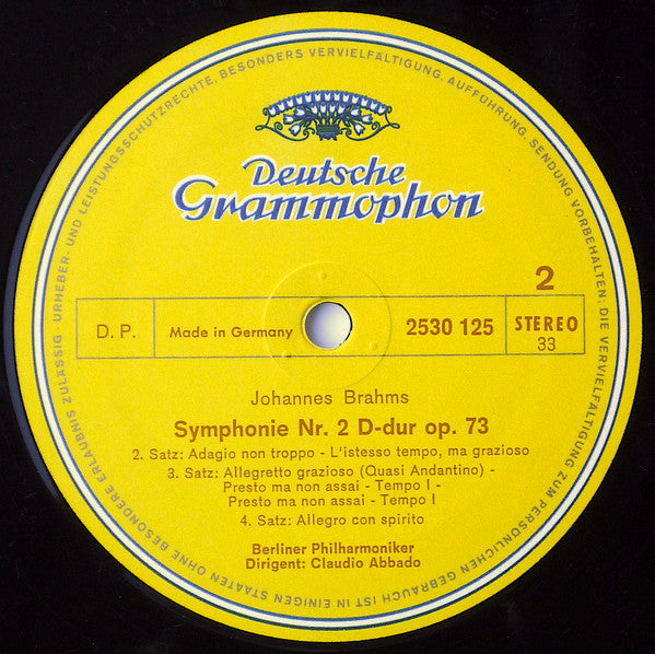 Johannes Brahms, Berliner Philharmoniker · Claudio Abbado : Symphonie Nr. 2 (LP)