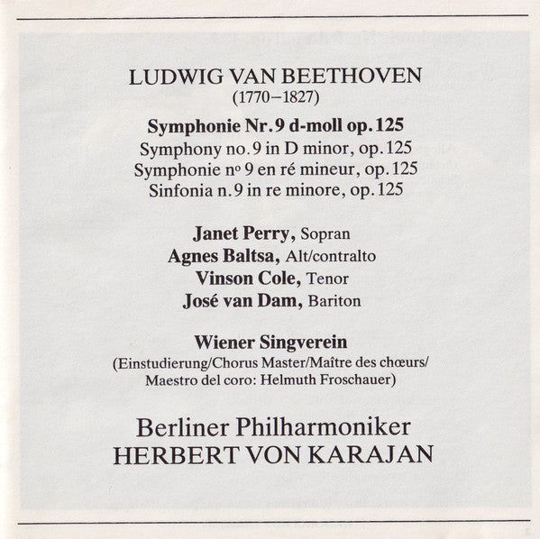 Ludwig Van Beethoven - Herbert Von Karajan - Berliner Philharmoniker : Symphonie No. 9 (CD, Album)