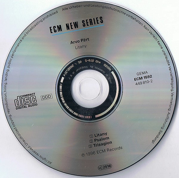 Arvo Pärt : Litany (CD, Album, RP)