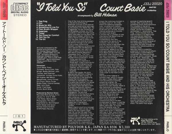 Count Basie Orchestra : I Told You So (CD, Album, RE)