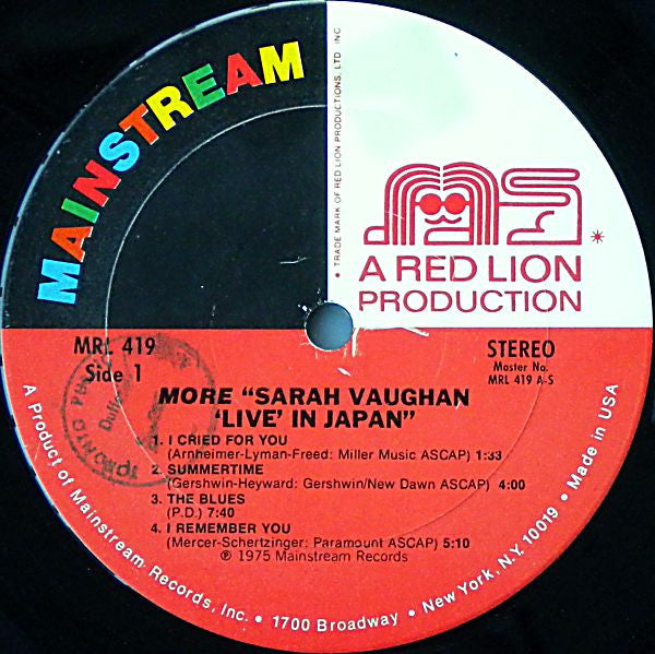 Sarah Vaughan : More Sarah Vaughan From Japan Live (LP, Album)