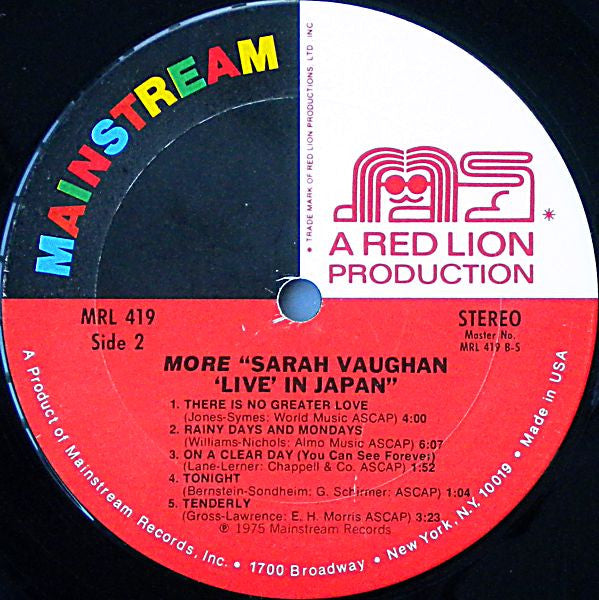 Sarah Vaughan : More Sarah Vaughan From Japan Live (LP, Album)