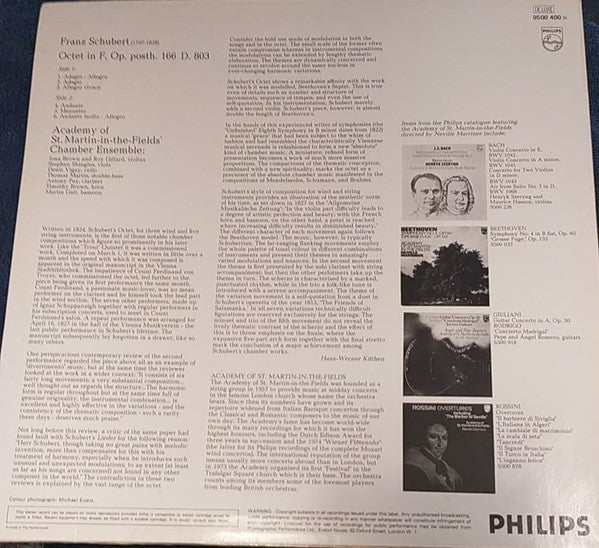 Franz Schubert - Academy Of St. Martin-in-the-Fields Chamber Ensemble : Octet Op. 166 D. 803 (LP)