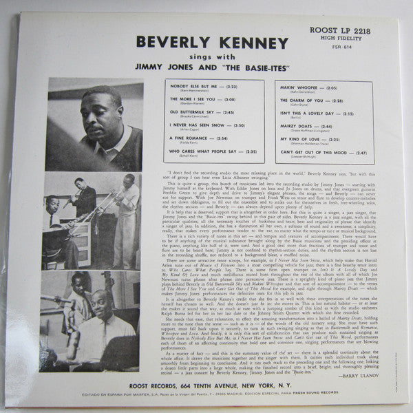 Beverly Kenney  With  Jimmy Jones (3)  And  The Basie-ites, Joe Newman, Frank Wess, Eddie Jones, Freddie Green, Jo Jones : Sings With Jimmy Jones And "The Basie-Ites" (LP, Album, Mono, RE)