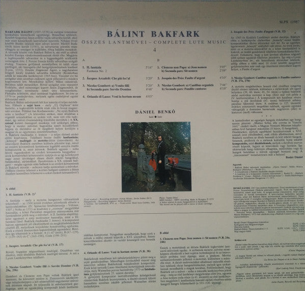 Valentin Bakfark, Dániel Benkő : Bálint Bakfark Összes Lantművei 4 (LP, Gat)
