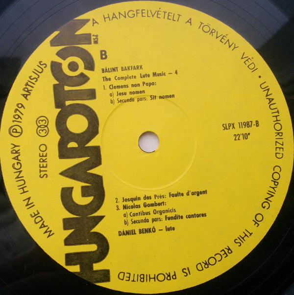 Valentin Bakfark, Dániel Benkő : Bálint Bakfark Összes Lantművei 4 (LP, Gat)