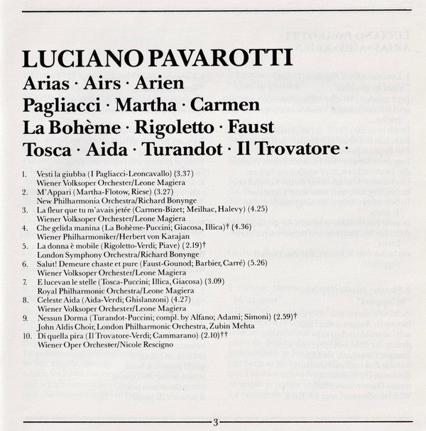 Luciano Pavarotti : Arias - Airs - Arien (CD, Comp)