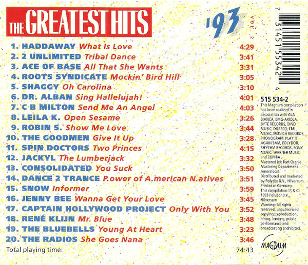 Various : The Greatest Hits '93 - Vol. 2 (CD, Comp)