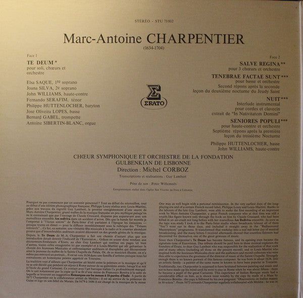 Marc Antoine Charpentier, Gulbenkian Orchestra, Michel Corboz : Te Deum (LP, Album, RE)