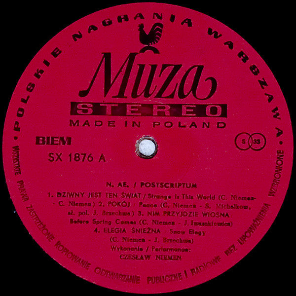 Czesław Niemen : Postscriptum (LP, Album, Red)
