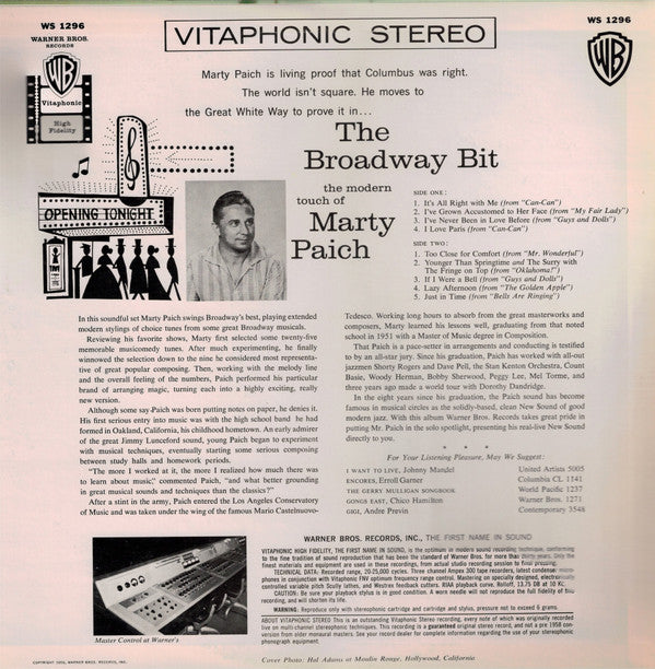 Marty Paich : The Modern Touch Of Marty Paich - The Broadway Bit (LP, Album, RE, wit)