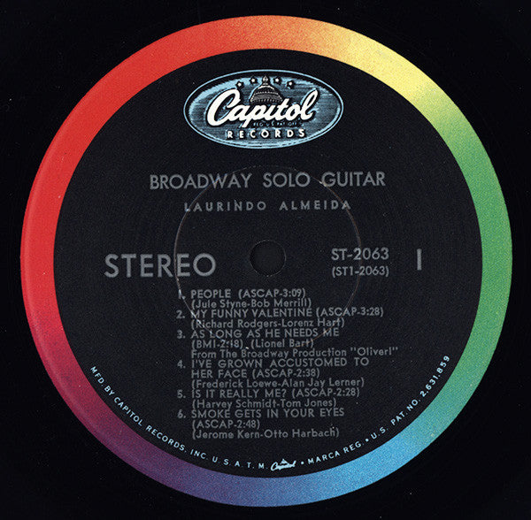 Laurindo Almeida : Broadway Solo Guitar (LP, Scr)