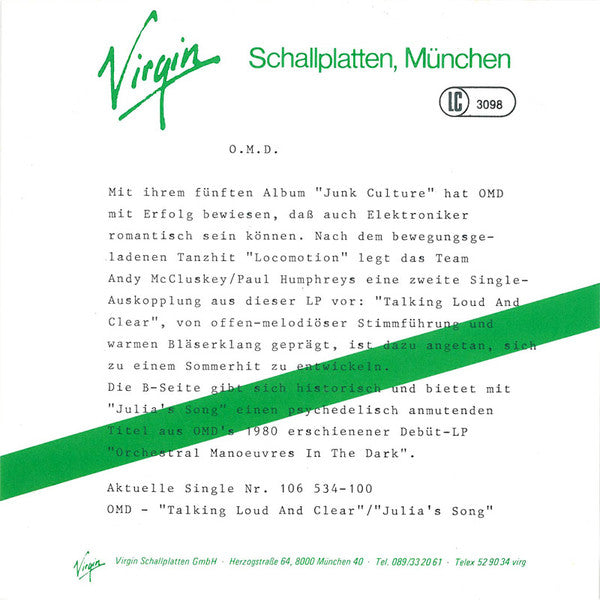 Orchestral Manoeuvres In The Dark : Talking Loud And Clear (7", Single)