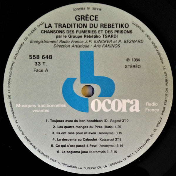Rébétiko Tsardi : Grece - La Tradition Du Rébétiko / Chansons Des Fumeries Et Des Prisons (LP, Album, RE)