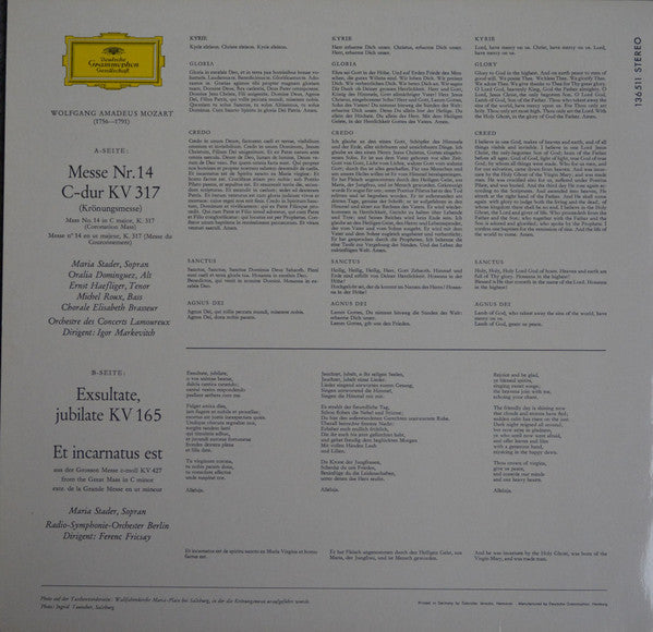 Wolfgang Amadeus Mozart : Krönungsmesse = Coronation Mass = Messe De Couronnement · Exsultate, Jubilate · Et Incarnatus Est (LP)
