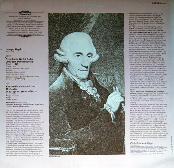 Joseph Haydn, André Navarra, Leopold Ludwig : Paukenschlag-Symphonie (LP, Comp, Club)
