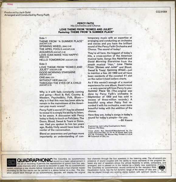 Percy Faith And His Orchestra And Chorus : Love Theme From "Romeo And Juliet" (LP, Album, Quad)