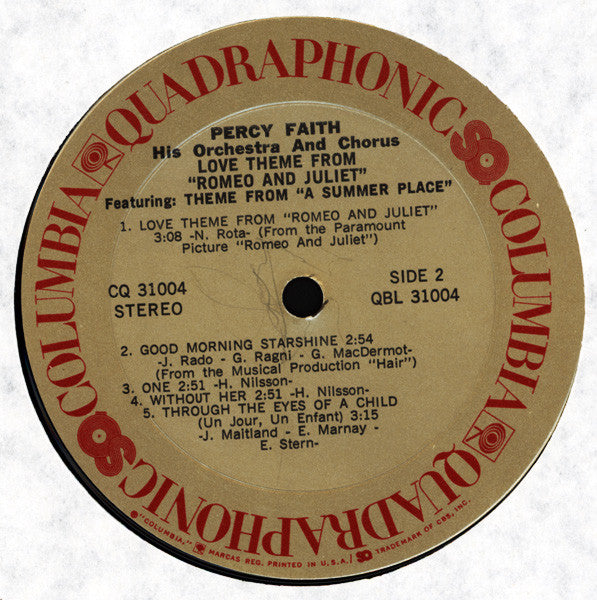 Percy Faith And His Orchestra And Chorus : Love Theme From "Romeo And Juliet" (LP, Album, Quad)