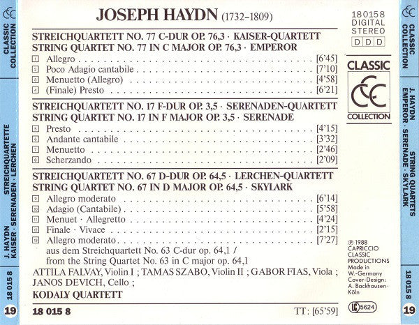 Joseph Haydn : Kaiserquartett - Serenadenquartett - Lerchenquartett (CD)