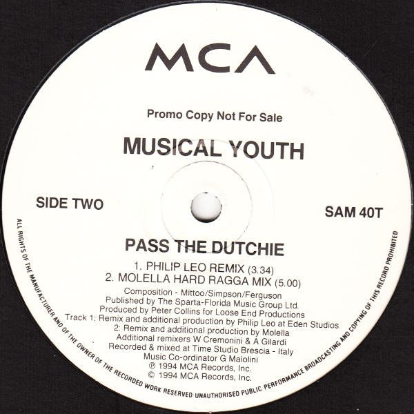 Musical Youth : Pass The Dutchie (12", Promo)
