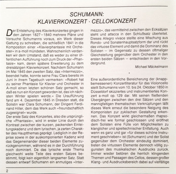 Robert Schumann - Justus Frantz, Mischa Maisky, Wiener Philharmoniker, Leonard Bernstein : Klavierkonzert · Cellokonzert = Piano Concerto · Cello Concerto (CD)