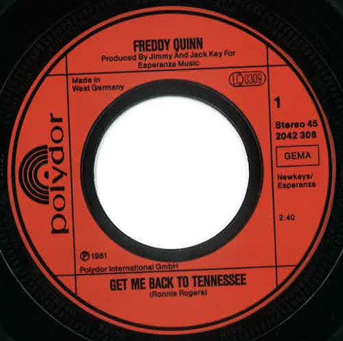 Freddy Quinn : Get Me Back To Tennessee (7", Single)