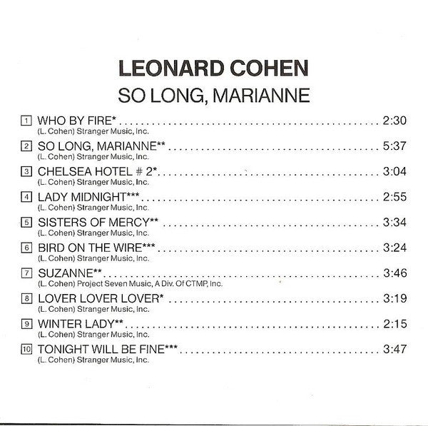 Leonard Cohen : So Long, Marianne (CD, Comp, RE)