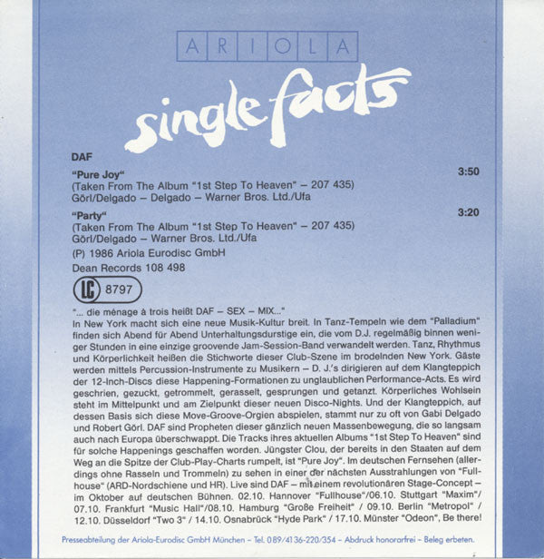 DAF* : Pure Joy (7", Single)