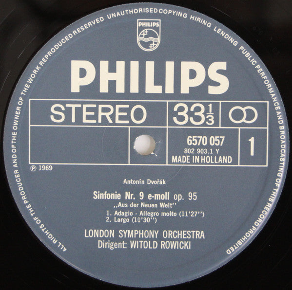 Antonín Dvořák, London Symphony Orchestra, Witold Rowicki : "Aus Der Neuen Welt " Sinfonie Nr. 9 (LP)