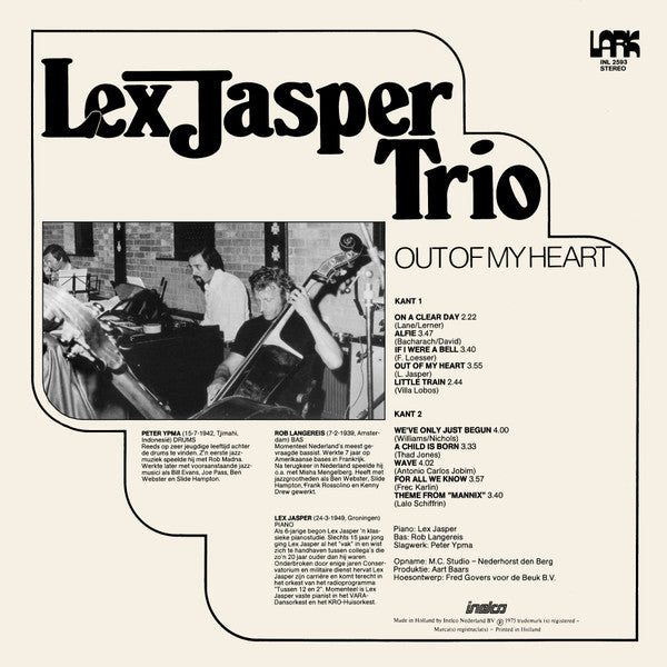 Lex Jasper Trio : Out Of My Heart (LP, Album)
