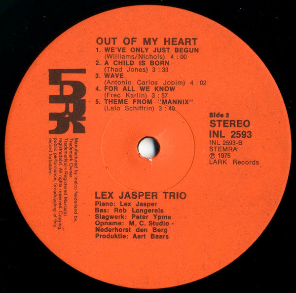 Lex Jasper Trio : Out Of My Heart (LP, Album)
