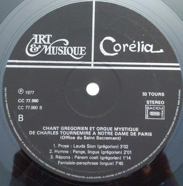 Charles Tournemire / Chœur Grégorien De Paris & Jacques Marichal, Pierre Moreau : Chant Grégorien Et Orgue Mystique À Notre-Dame De Paris - Office Du Saint-Sacrement (LP)