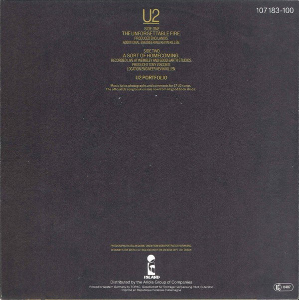 U2 : The Unforgettable Fire / A Sort Of Homecoming (7", Single)