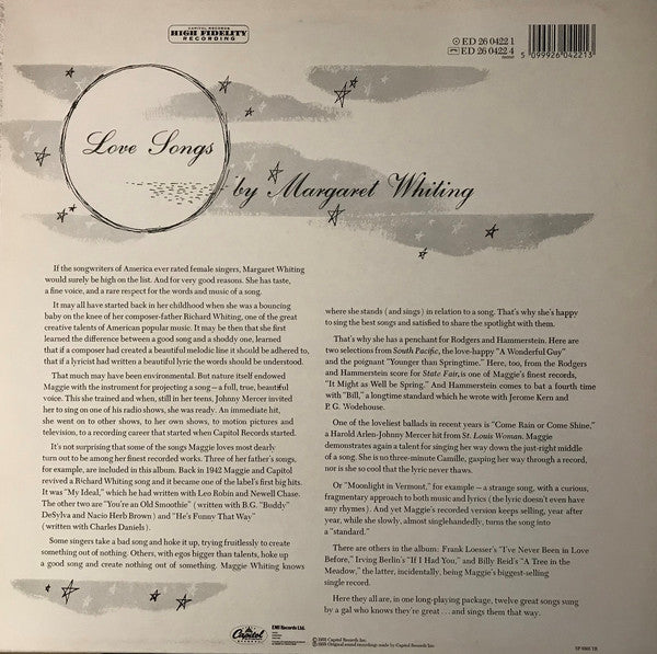 Margaret Whiting With Frank De Vol And His Orchestra, Billy Butterfield And Paul Weston (2) : Love Songs By Margaret Whiting (LP, Album, Mono, RE)