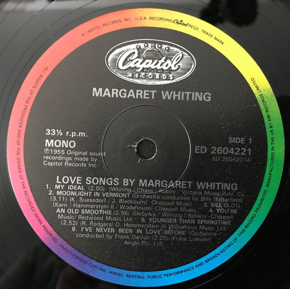 Margaret Whiting With Frank De Vol And His Orchestra, Billy Butterfield And Paul Weston (2) : Love Songs By Margaret Whiting (LP, Album, Mono, RE)