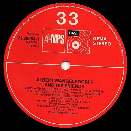 Albert Mangelsdorff : Albert Mangelsdorff And His Friends (LP, Album, RP, Gat)