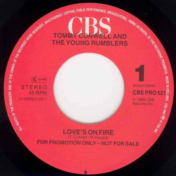 Tommy Conwell And The Young Rumblers : Love's On Fire: Live In Amsterdam (7", Promo)