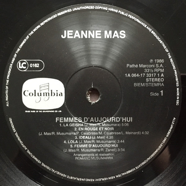 Jeanne Mas : Femmes D'Aujourd'hui (LP, Album)
