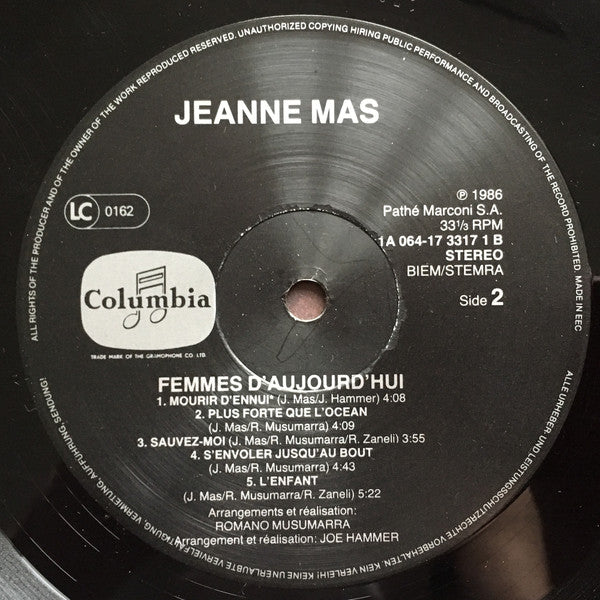 Jeanne Mas : Femmes D'Aujourd'hui (LP, Album)